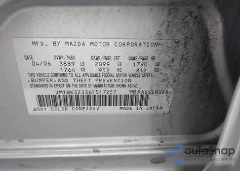 2006 Mazda Mazda3 S Grand Touring from USA, damaged, VIN JM1BK323361517257